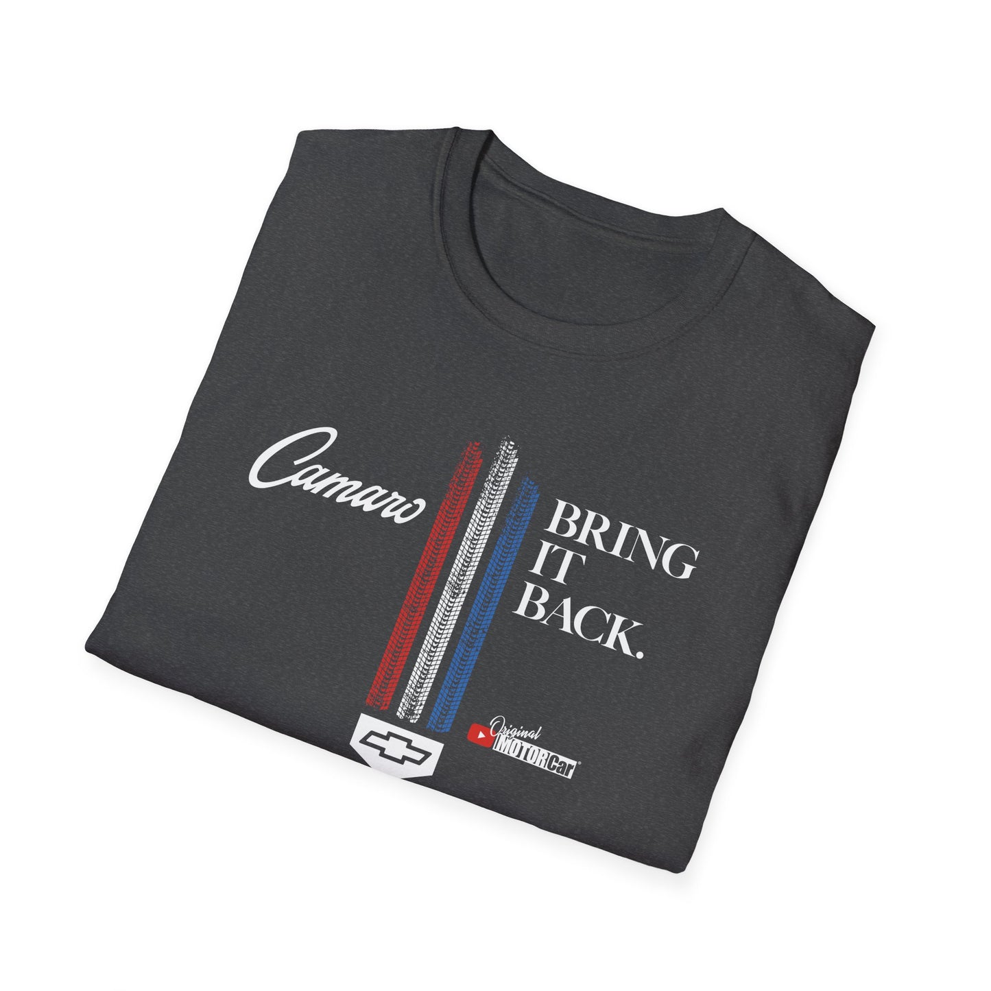 Camaro: Bring It Back | Bring It Back Vintage-Style Unisex Softstyle T-Shirt | Red White and Blue Stripes