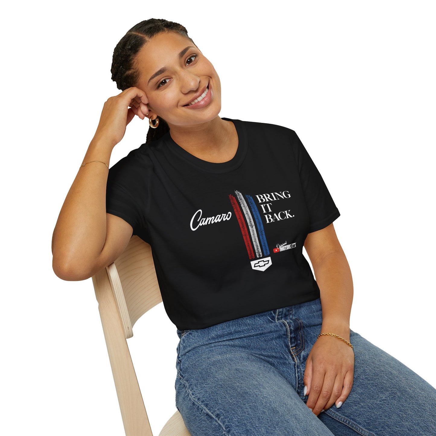 Camaro: Bring It Back | Bring It Back Vintage-Style Unisex Softstyle T-Shirt | Red White and Blue Stripes