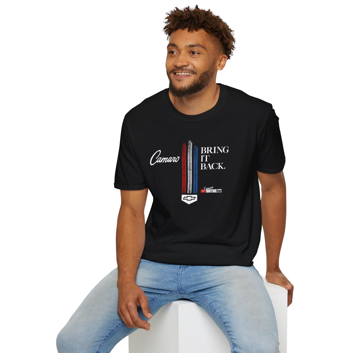 Camaro: Bring It Back | Bring It Back Vintage-Style Unisex Softstyle T-Shirt | Red White and Blue Stripes