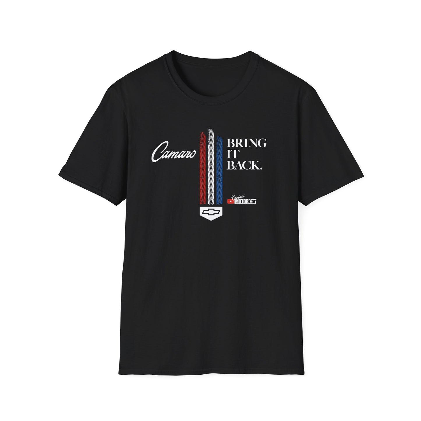Camaro: Bring It Back | Bring It Back Vintage-Style Unisex Softstyle T-Shirt | Red White and Blue Stripes
